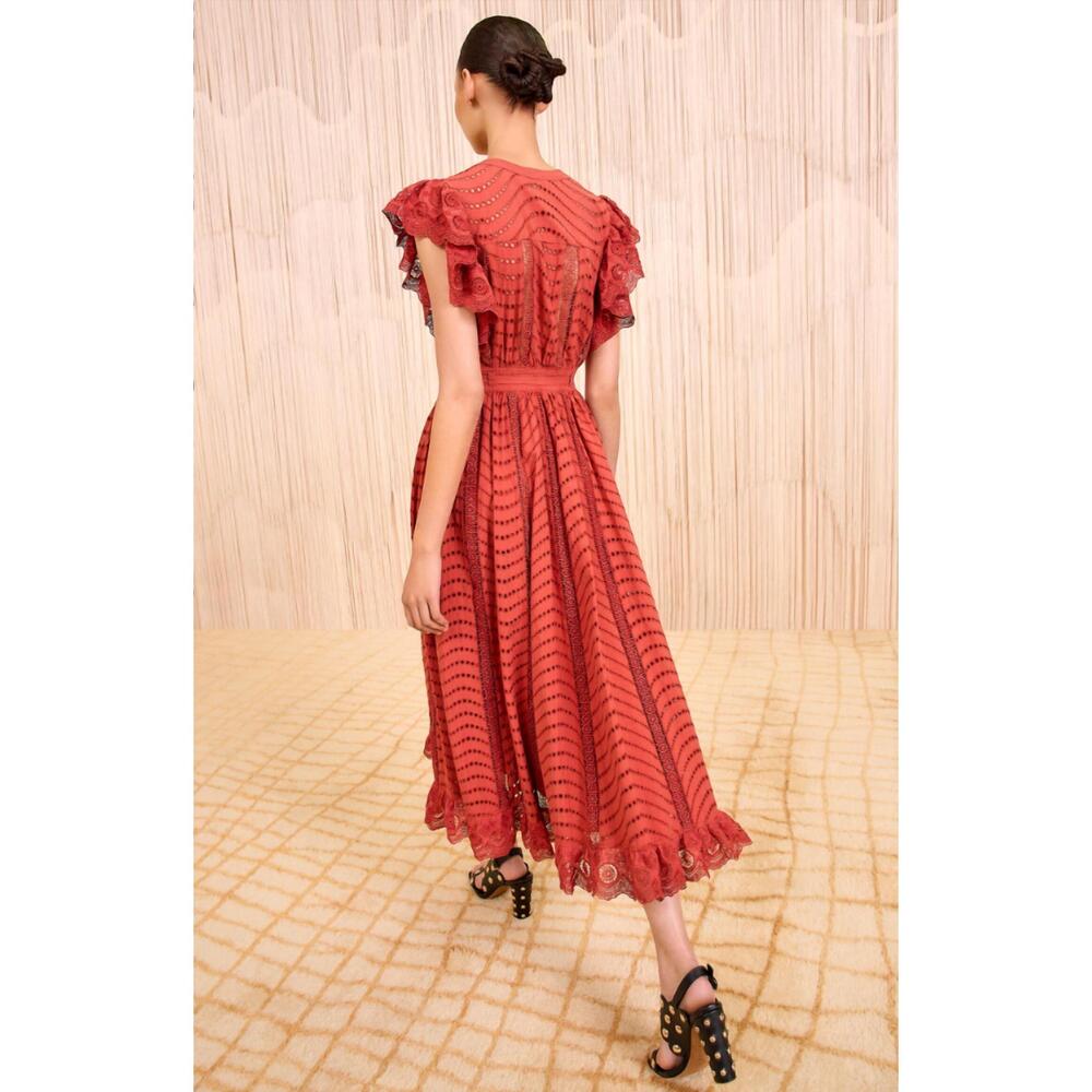 NEW ULLA JOHNSON olga flutter sleeve midi dress in claret - Picture 4 of 5